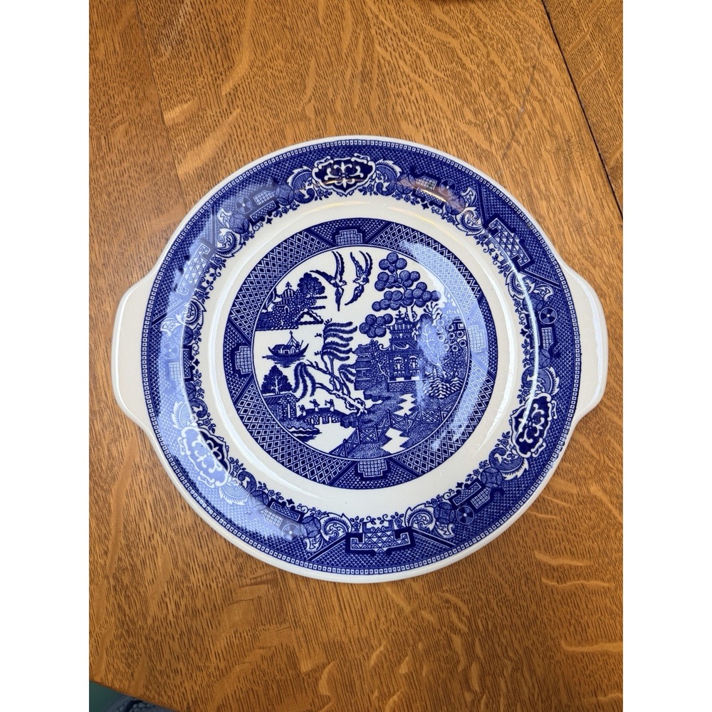 Vintage Willow Ware Royal China 11" Cake Plate With Handles Excellent